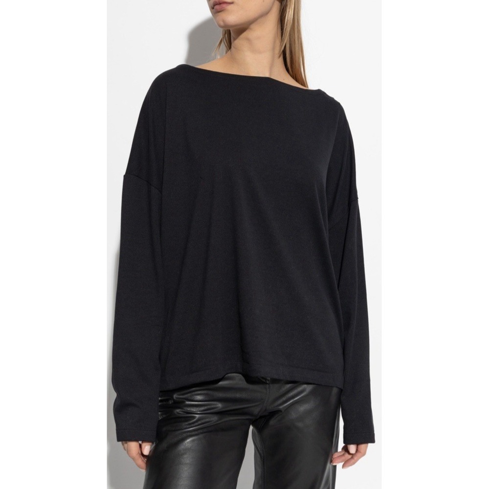 NWT AllSaints Rita Tee Black Boat Neck Long Sleeve Top Women's Small
